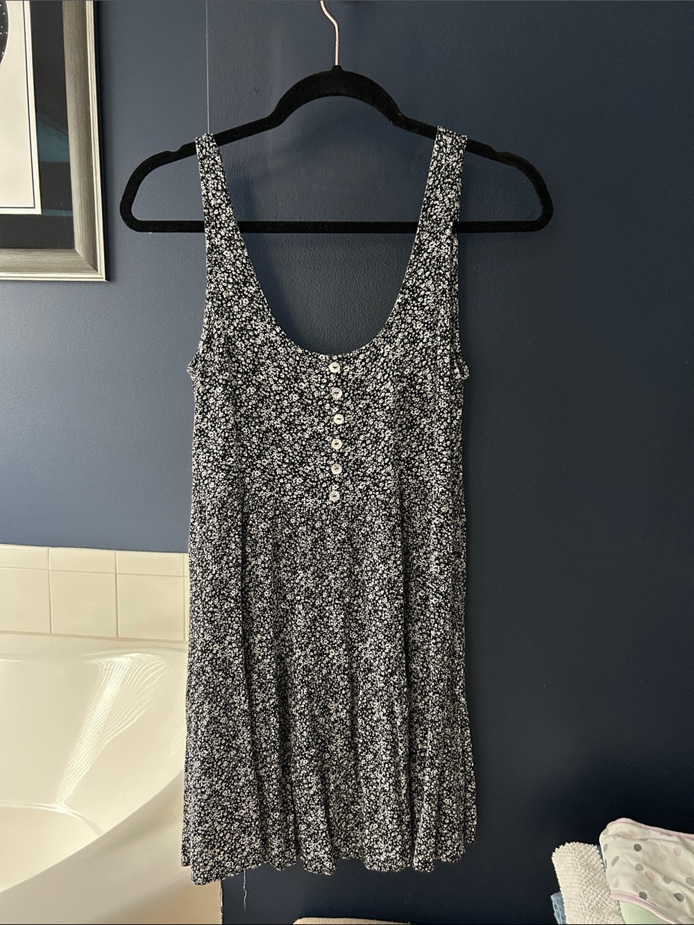 Sleeveless Black & White Floral Faux Button-Front Dress